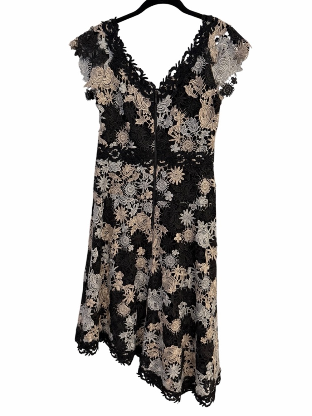 Nanette Lepore High Roller Dress Floral Lace V Neck Asymmetrical Black 4 - Picture 7 of 13